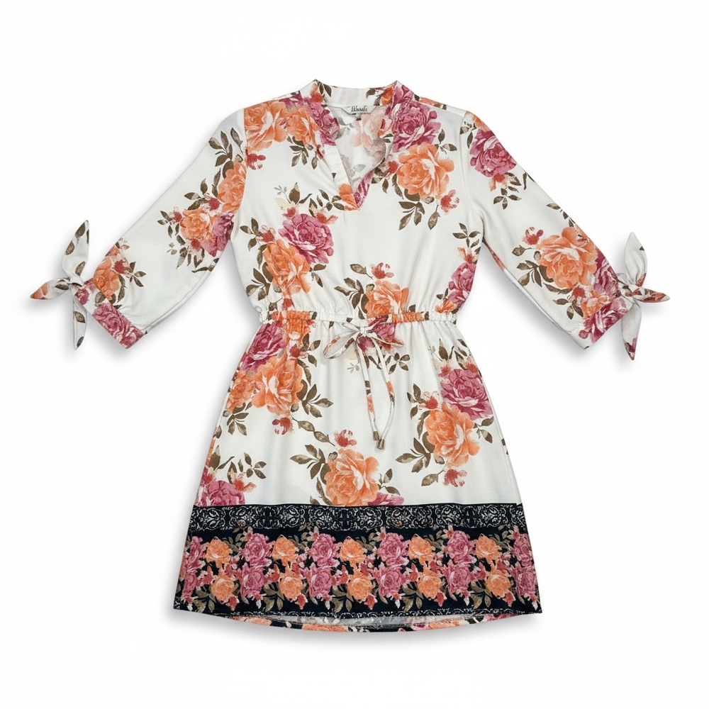 Floral women’s Dress with Pink and Orange Accents